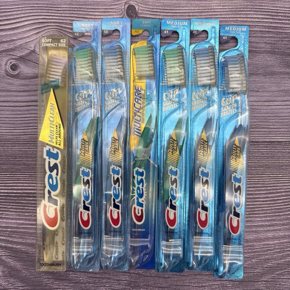 LOT 7 Vintage 1997 CREST Multi Care Toothbrush Soft Medium 61 / 62 Compact Size